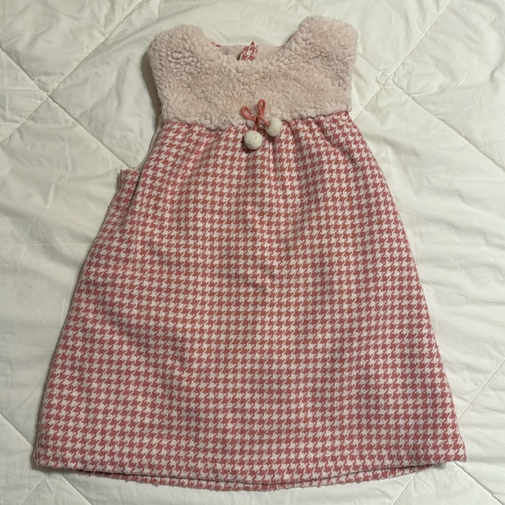 Dave and Bella pink and ivory herringbone winter sleeveless dress
